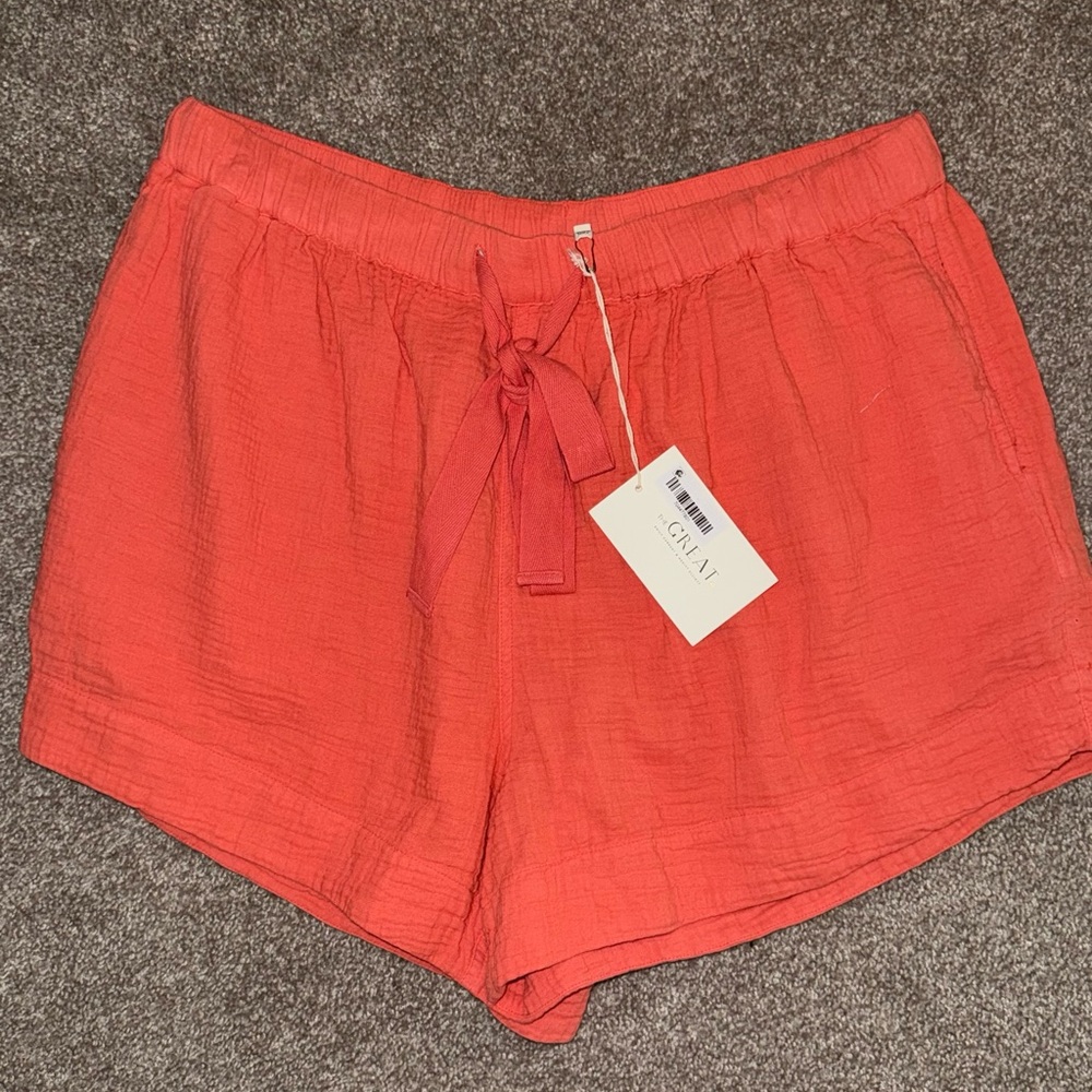 NWT The Great Gauzey Gauze Bonfire Shorts Guava Pink Orange Coral Large L 3